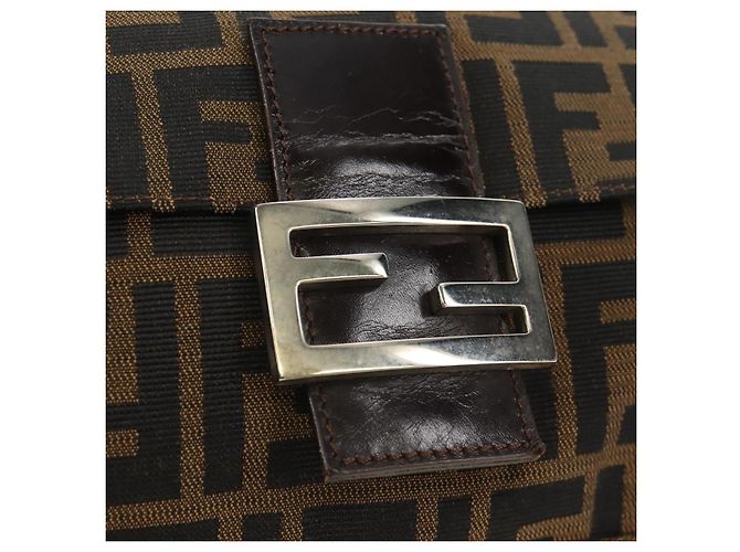 FENDI Zucca Canvas Mamma Baguette Bolsa de Ombro Preto Marrom Auth 191291SAV - vista 19