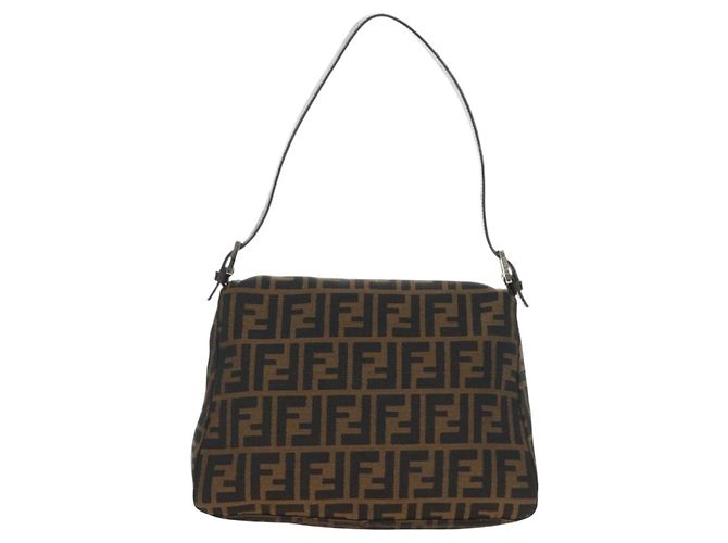 FENDI Zucca Canvas Mamma Baguette Bolsa de Ombro Preto Marrom Auth 191291SAV - vista 2