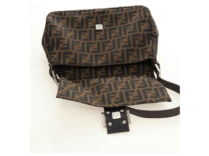 FENDI Zucca Canvas Mamma Baguette Bolsa de Ombro Preto Marrom Auth 191291SAV - vista 20