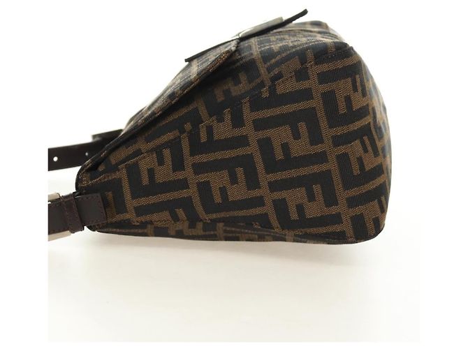 FENDI Zucca Canvas Mamma Baguette Bolsa de Ombro Preto Marrom Auth 191291SAV - vista 3