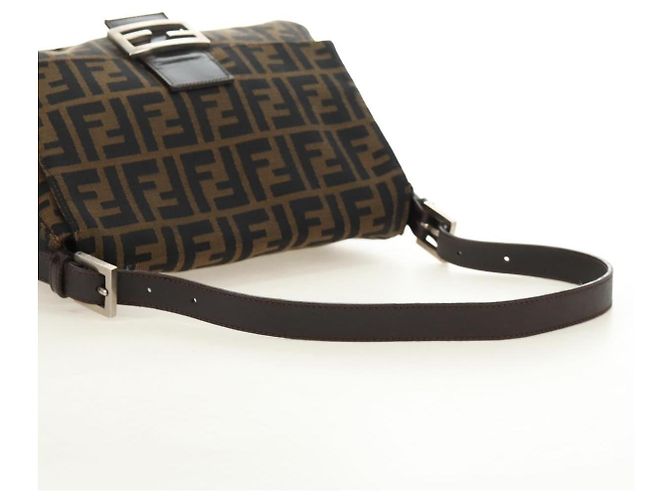 FENDI Zucca Canvas Mamma Baguette Bolsa de Ombro Preto Marrom Auth 191291SAV - vista 7