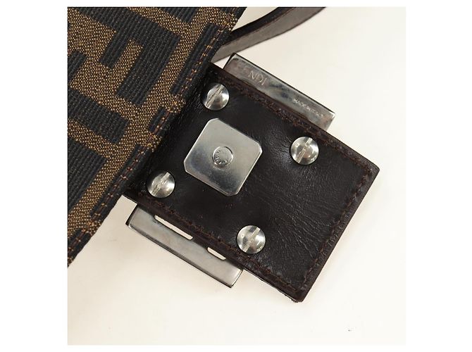 FENDI Zucca Canvas Mamma Baguette Bolsa de Ombro Preto Marrom Auth 191291SAV - vista 9