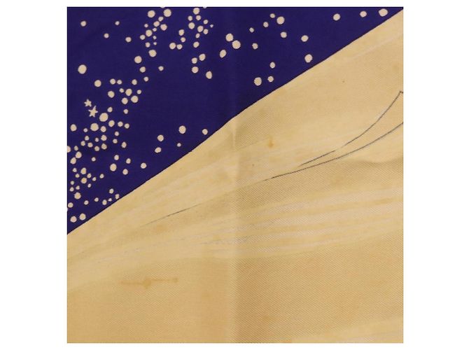 Hermès HERMES Carré 90 Foulard "Souvenirs de Paris" Seta Blu Beige Auth 191677 - vista 12