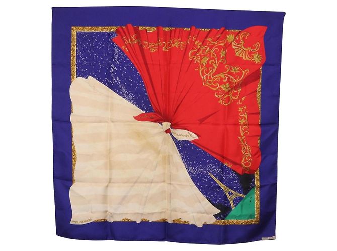 Hermès HERMES Carré 90 Foulard "Souvenirs de Paris" Seta Blu Beige Auth 191677 - vista 14