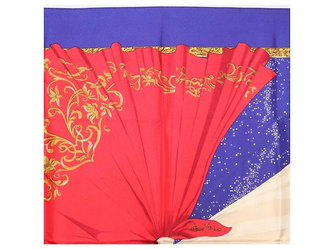 Hermès HERMES Carré 90 Foulard "Souvenirs de Paris" Seta Blu Beige Auth 191677 - vista 3