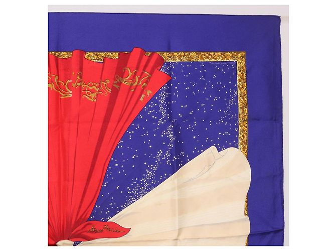 Hermès HERMES Carré 90 Foulard "Souvenirs de Paris" Seta Blu Beige Auth 191677 - vista 4