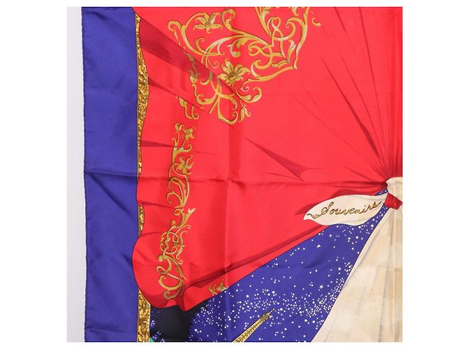 Hermès HERMES Carré 90 Foulard "Souvenirs de Paris" Seta Blu Beige Auth 191677 - vista 5