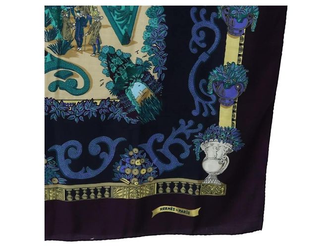 Hermès HERMES Carre 140 Scarf "Le Paradis du Ray" Cashmere Navy Auth hk3922M Blu navy - vista 10