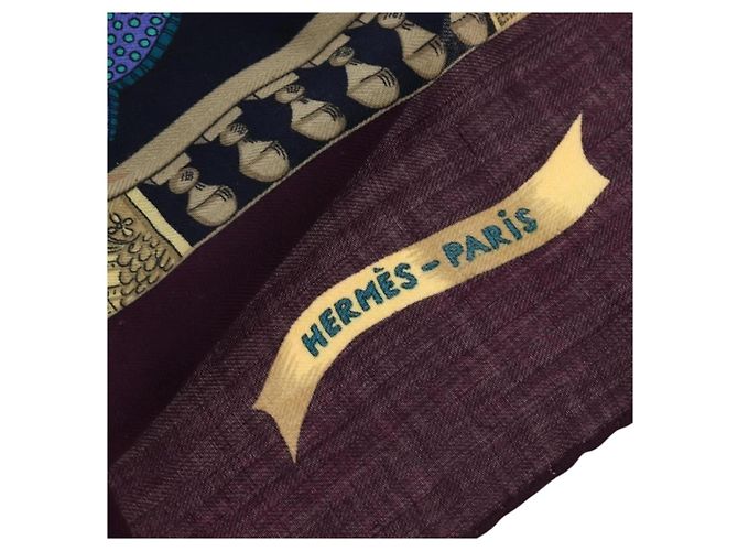 Hermès HERMES Carre 140 Scarf "Le Paradis du Ray" Cashmere Navy Auth hk3922M Blu navy - vista 11