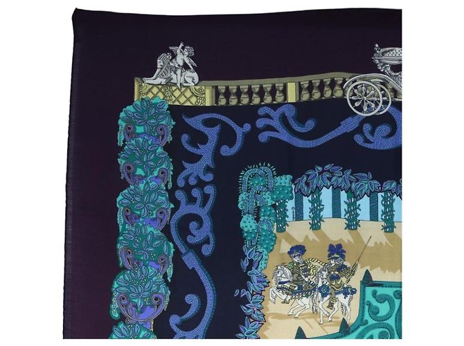 Hermès HERMES Carre 140 Scarf "Le Paradis du Ray" Cashmere Navy Auth hk3922M Blu navy - vista 2