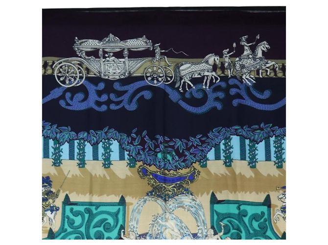 Hermès HERMES Carre 140 Scarf "Le Paradis du Ray" Cashmere Navy Auth hk3922M Blu navy - vista 3