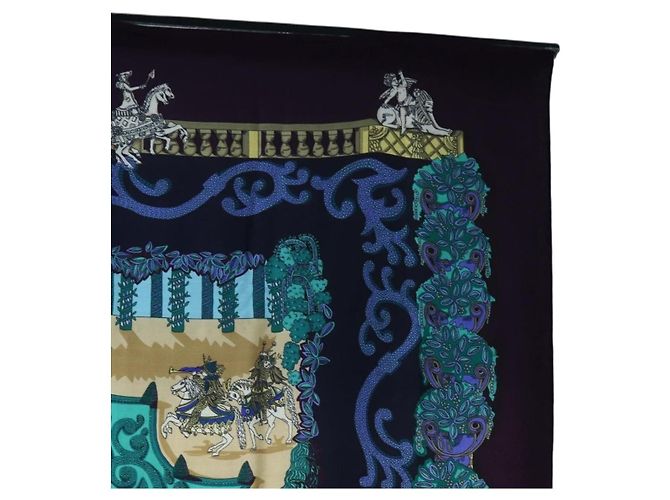 Hermès HERMES Carre 140 Scarf "Le Paradis du Ray" Cashmere Navy Auth hk3922M Blu navy - vista 4