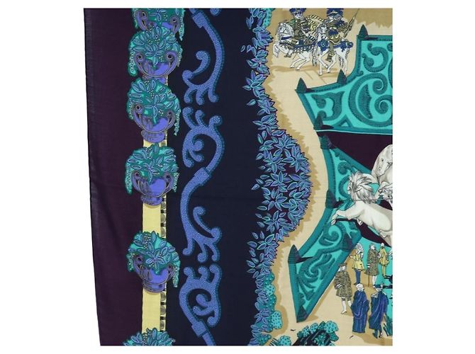 Hermès HERMES Carre 140 Scarf "Le Paradis du Ray" Cashmere Navy Auth hk3922M Blu navy - vista 5