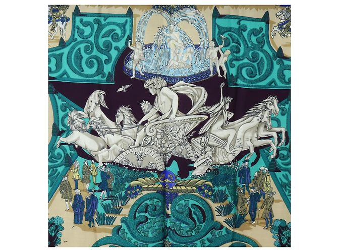 Hermès HERMES Carre 140 Scarf "Le Paradis du Ray" Cashmere Navy Auth hk3922M Blu navy - vista 6