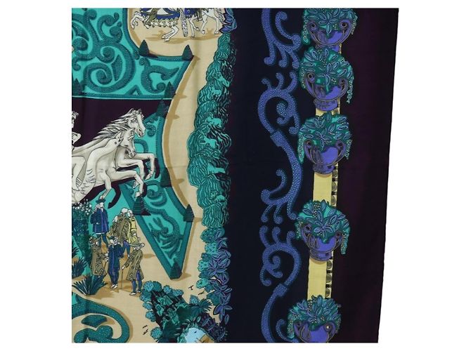 Hermès HERMES Carre 140 Scarf "Le Paradis du Ray" Cashmere Navy Auth hk3922M Blu navy - vista 7