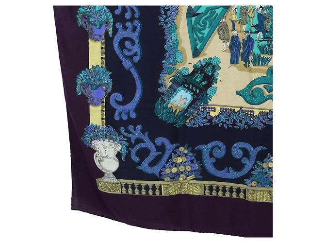 Hermès HERMES Carre 140 Scarf "Le Paradis du Ray" Cashmere Navy Auth hk3922M Blu navy - vista 8