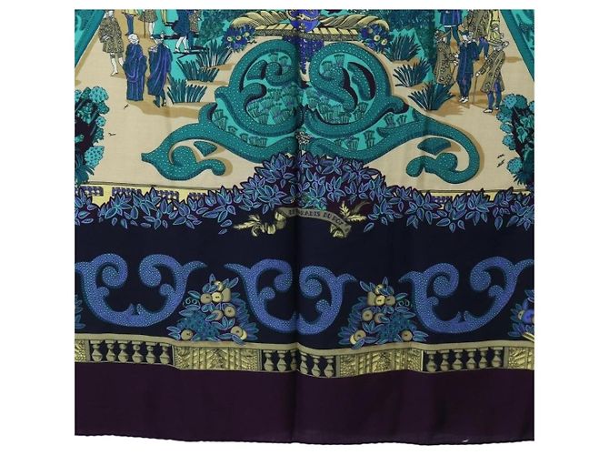 Hermès HERMES Carre 140 Scarf "Le Paradis du Ray" Cashmere Navy Auth hk3922M Blu navy - vista 9