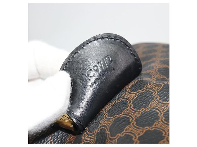 Céline Borsa Boston CELINE Macadam Canvas PVC Pelle Nera Oro Auth 189541A Nero D'oro - vista 12
