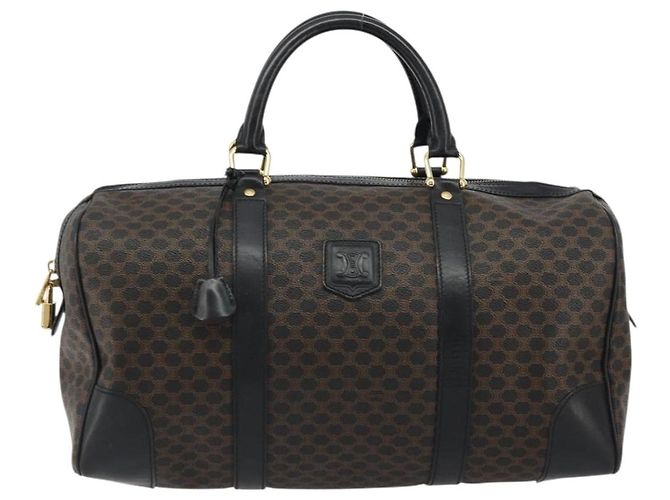 Céline Borsa Boston CELINE Macadam Canvas PVC Pelle Nera Oro Auth 189541A Nero D'oro - vista 13