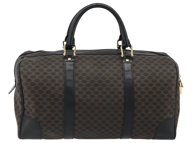 Céline Borsa Boston CELINE Macadam Canvas PVC Pelle Nera Oro Auth 189541A Nero D'oro - vista 2