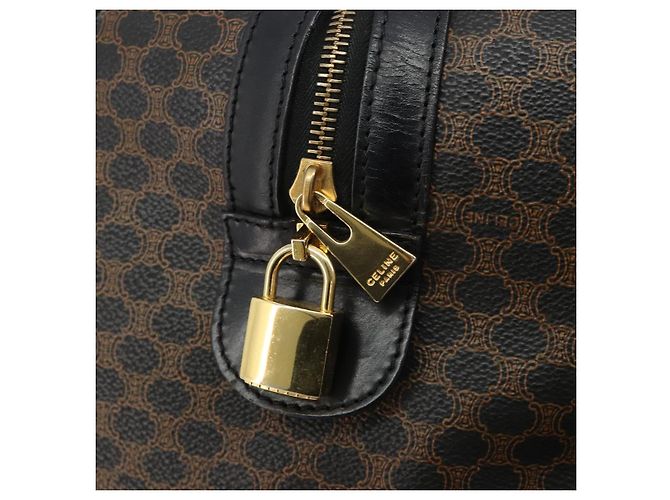 Céline Borsa Boston CELINE Macadam Canvas PVC Pelle Nera Oro Auth 189541A Nero D'oro - vista 21