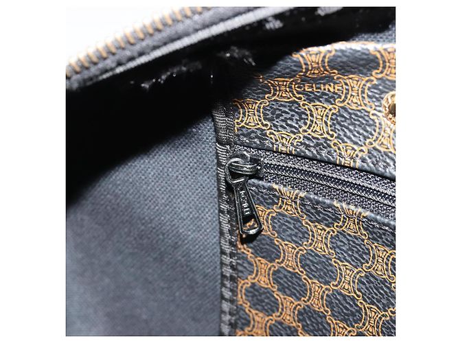 Céline Borsa Boston CELINE Macadam Canvas PVC Pelle Nera Oro Auth 189541A Nero D'oro - vista 24
