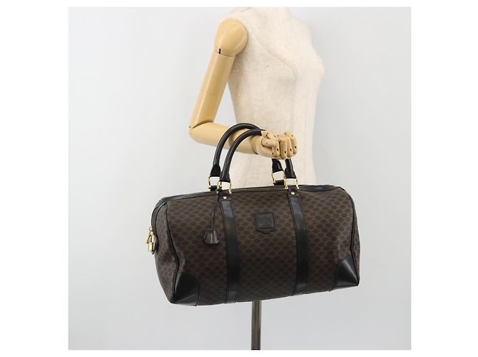 Céline Borsa Boston CELINE Macadam Canvas PVC Pelle Nera Oro Auth 189541A Nero D'oro - vista 26