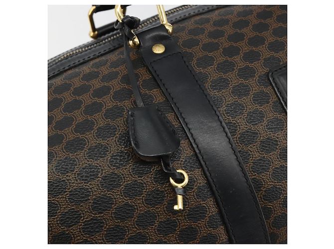Céline Borsa Boston CELINE Macadam Canvas PVC Pelle Nera Oro Auth 189541A Nero D'oro - vista 9