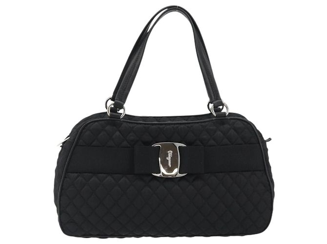 Borsa a mano Salvatore Ferragamo in nylon nero e argento Autentica gh2165A - vista 13