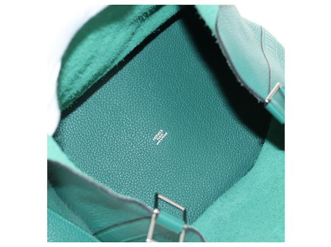 Hermès Borsa HERMES Picotan Lock GM in Taurillon Clemence Verde Argento Autentica 190070SAM - vista 11
