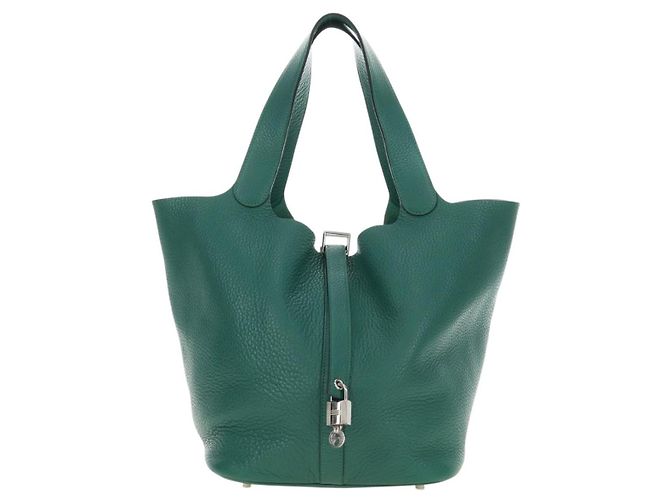 Hermès Borsa HERMES Picotan Lock GM in Taurillon Clemence Verde Argento Autentica 190070SAM - vista 13