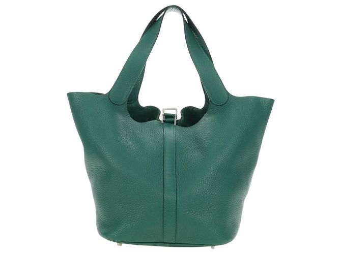Hermès Borsa HERMES Picotan Lock GM in Taurillon Clemence Verde Argento Autentica 190070SAM - vista 2