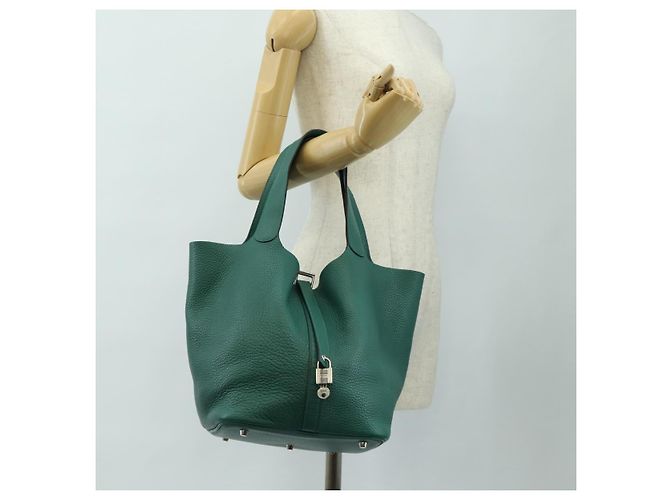Hermès Borsa HERMES Picotan Lock GM in Taurillon Clemence Verde Argento Autentica 190070SAM - vista 22