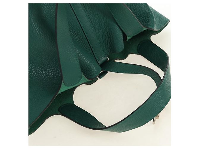 Hermès Borsa HERMES Picotan Lock GM in Taurillon Clemence Verde Argento Autentica 190070SAM - vista 6