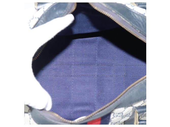 Borsa Boston GUCCI GG Supreme Sherry Line Navy Gold Auth 190835 D'oro Blu navy - vista 11