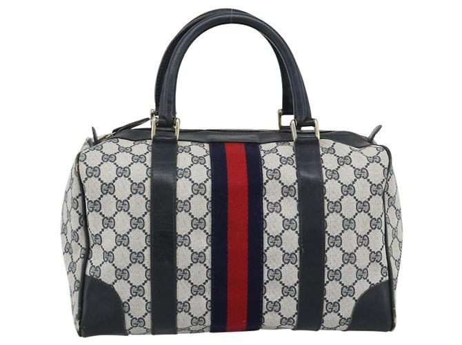 Borsa Boston GUCCI GG Supreme Sherry Line Navy Gold Auth 190835 D'oro Blu navy - vista 13