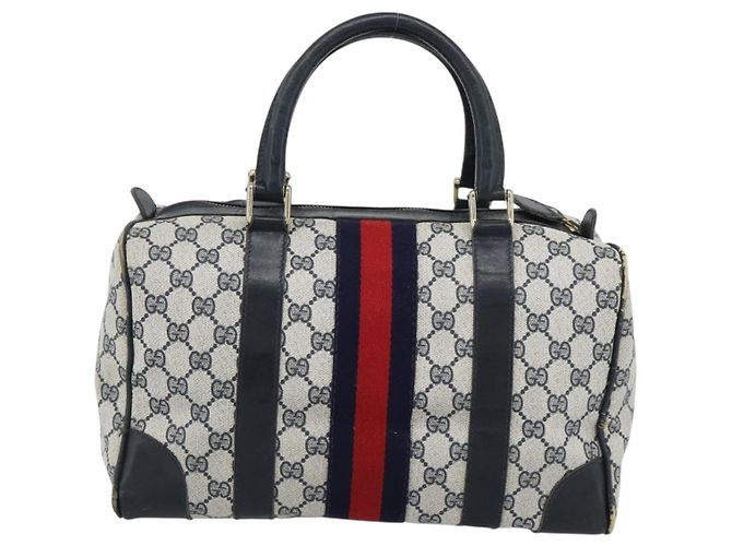 Borsa Boston GUCCI GG Supreme Sherry Line Navy Gold Auth 190835 D'oro Blu navy - vista 2