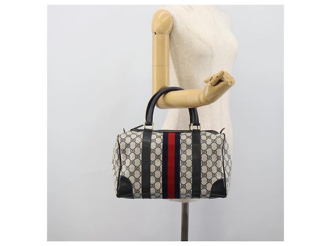Borsa Boston GUCCI GG Supreme Sherry Line Navy Gold Auth 190835 D'oro Blu navy - vista 20