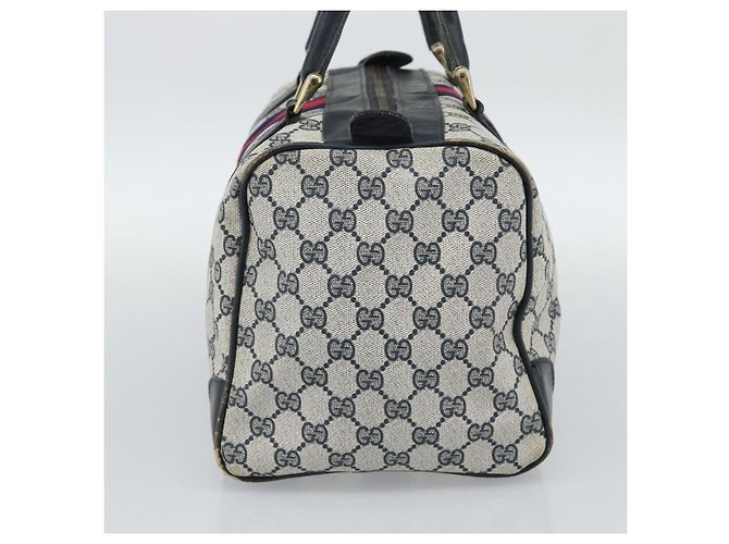 Borsa Boston GUCCI GG Supreme Sherry Line Navy Gold Auth 190835 D'oro Blu navy - vista 4