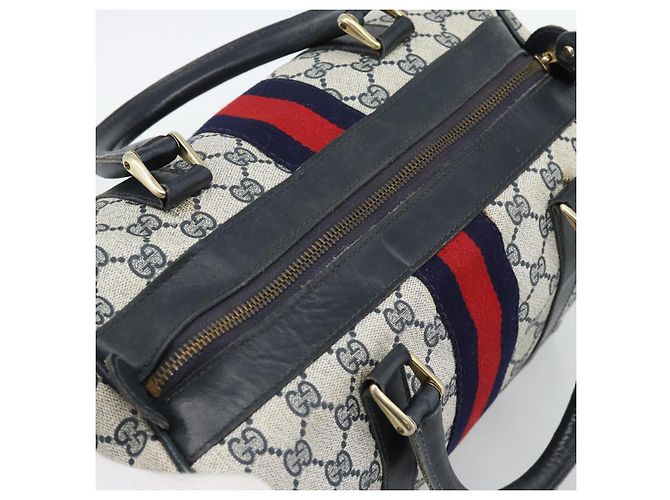 Borsa Boston GUCCI GG Supreme Sherry Line Navy Gold Auth 190835 D'oro Blu navy - vista 6