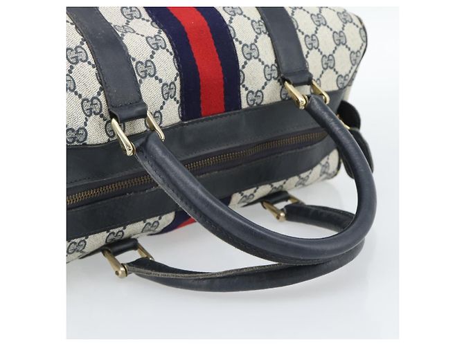 Borsa Boston GUCCI GG Supreme Sherry Line Navy Gold Auth 190835 D'oro Blu navy - vista 7