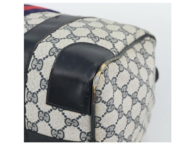 Borsa Boston GUCCI GG Supreme Sherry Line Navy Gold Auth 190835 D'oro Blu navy - vista 8