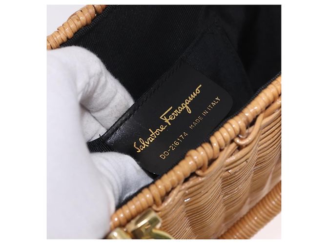 Borsa Salvatore Ferragamo Rattan Gancini Marrone Oro Auth 191683V D'oro - vista 11