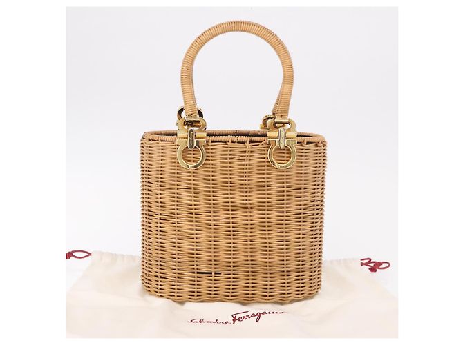 Borsa Salvatore Ferragamo Rattan Gancini Marrone Oro Auth 191683V D'oro - vista 12