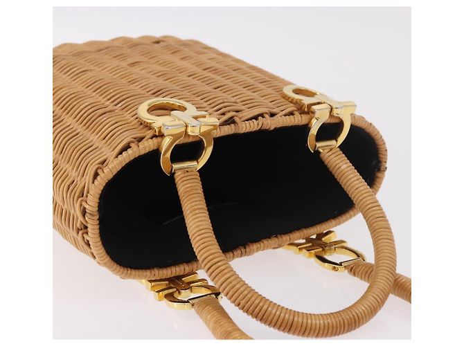 Borsa Salvatore Ferragamo Rattan Gancini Marrone Oro Auth 191683V D'oro - vista 14