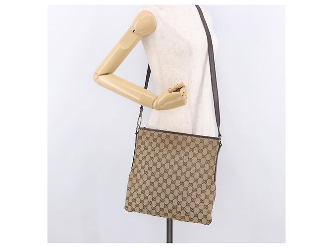 Borsa a Spalla GUCCI GG Canvas Beige Argento 113013 Auth 186678 - vista 25