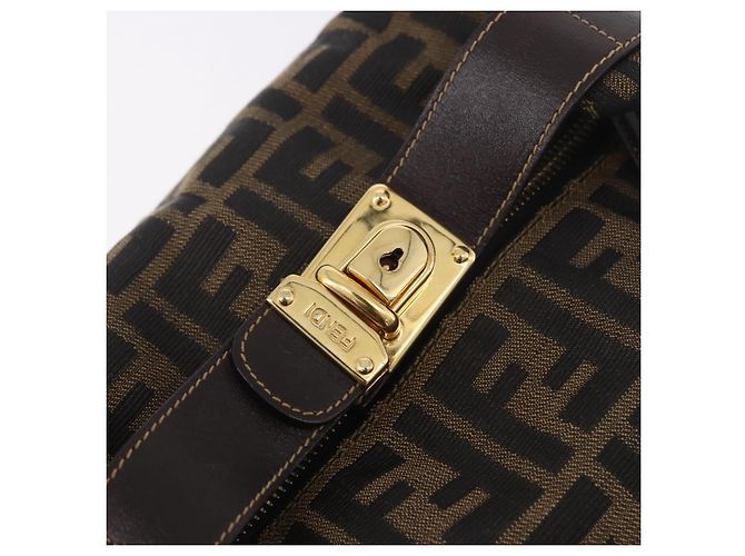 FENDI Zucca Canvas Vanity Hand Bag Marrone Oro Autentico 191576 D'oro - vista 18