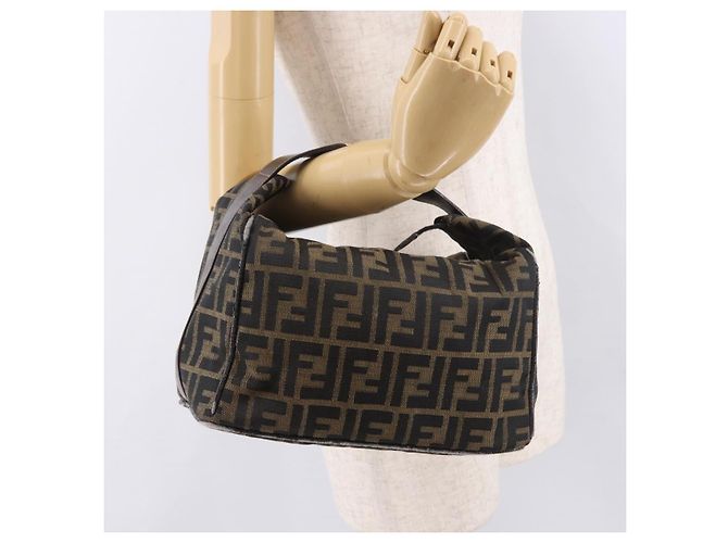 FENDI Zucca Canvas Vanity Hand Bag Marrone Oro Autentico 191576 D'oro - vista 24