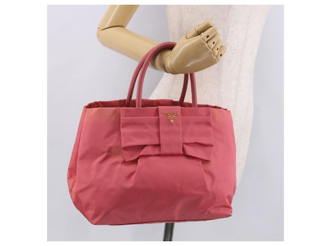 Borsa a mano PRADA Ribbon Nylon Pink Gold Auth 191389A Rosa D'oro - vista 24