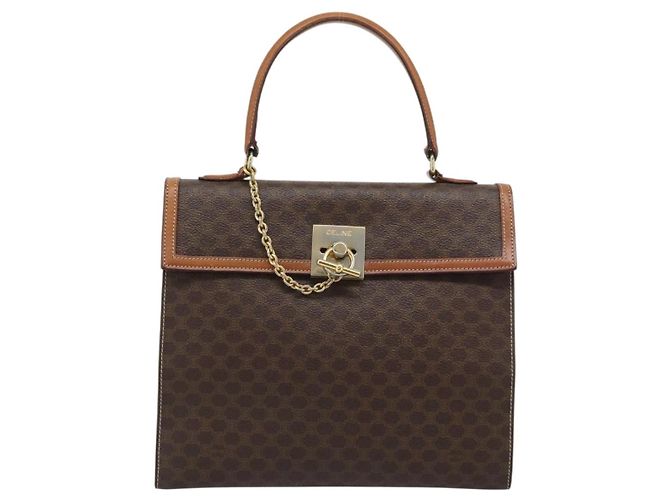 Céline Borsa CELINE Macadam Canvas PVC Pelle Marrone Oro Auth mr2642 D'oro - vista 13